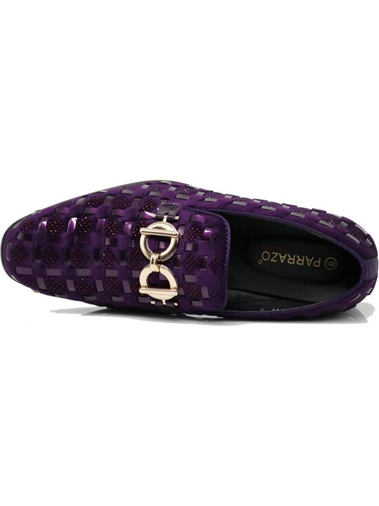 PARRAZO Men\'s Purple Glitter Rhinestone Loafer Metal Buckle Slip On Formal Shoes main image 5